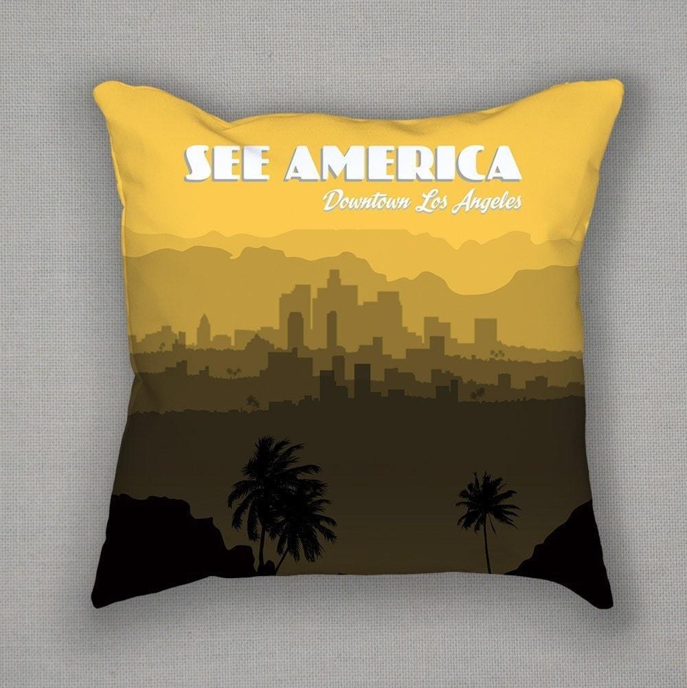 Downtown Los Angeles Pillow by Lana Limón