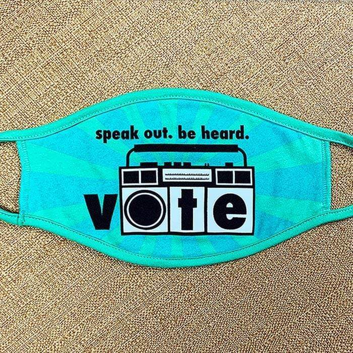 Speak Out. Be Heard. Vote Face Mask by Liza Donovan